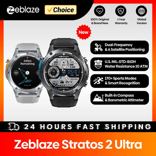 Zeblaze Stratos 2 Ultra – Montre GPS Outdoor 10 ATM, Boussole, Altimètre, Appels Bluetooth
