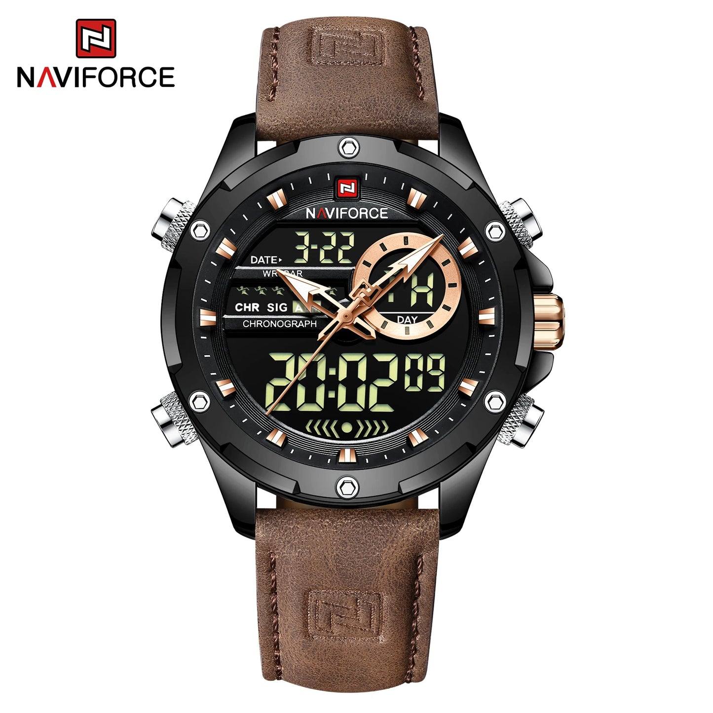 Montre Homme Naviforce – Double Affichage LED & Quartz, Sport Étanche avec Date